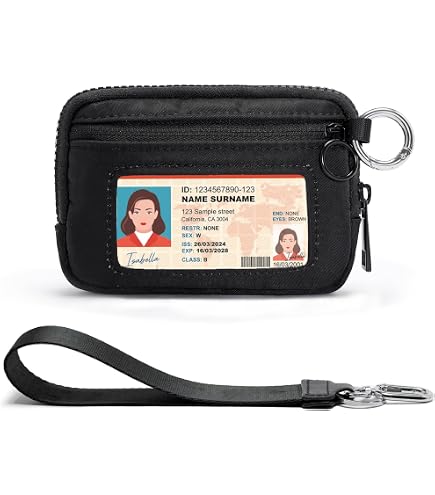 Genuine Leather Front ID Holder Coin Change Purse with Key Ring at